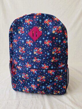 NWOT! Lightweight Blue Backpack w/Colorful Floral Pattern and Bottle Pockets